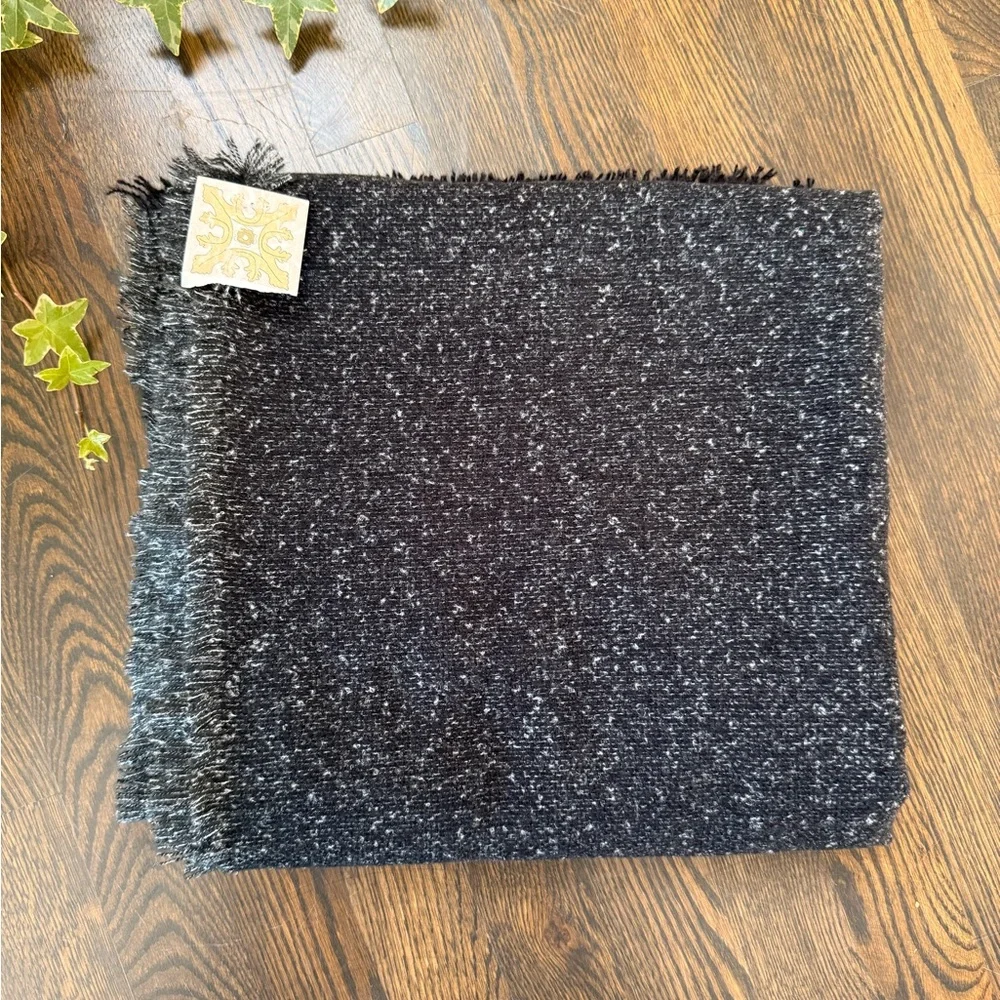 Elegant Black large square scarf/wrap with slightly fringed edge